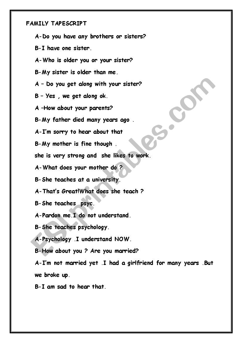 listening comprehension worksheet