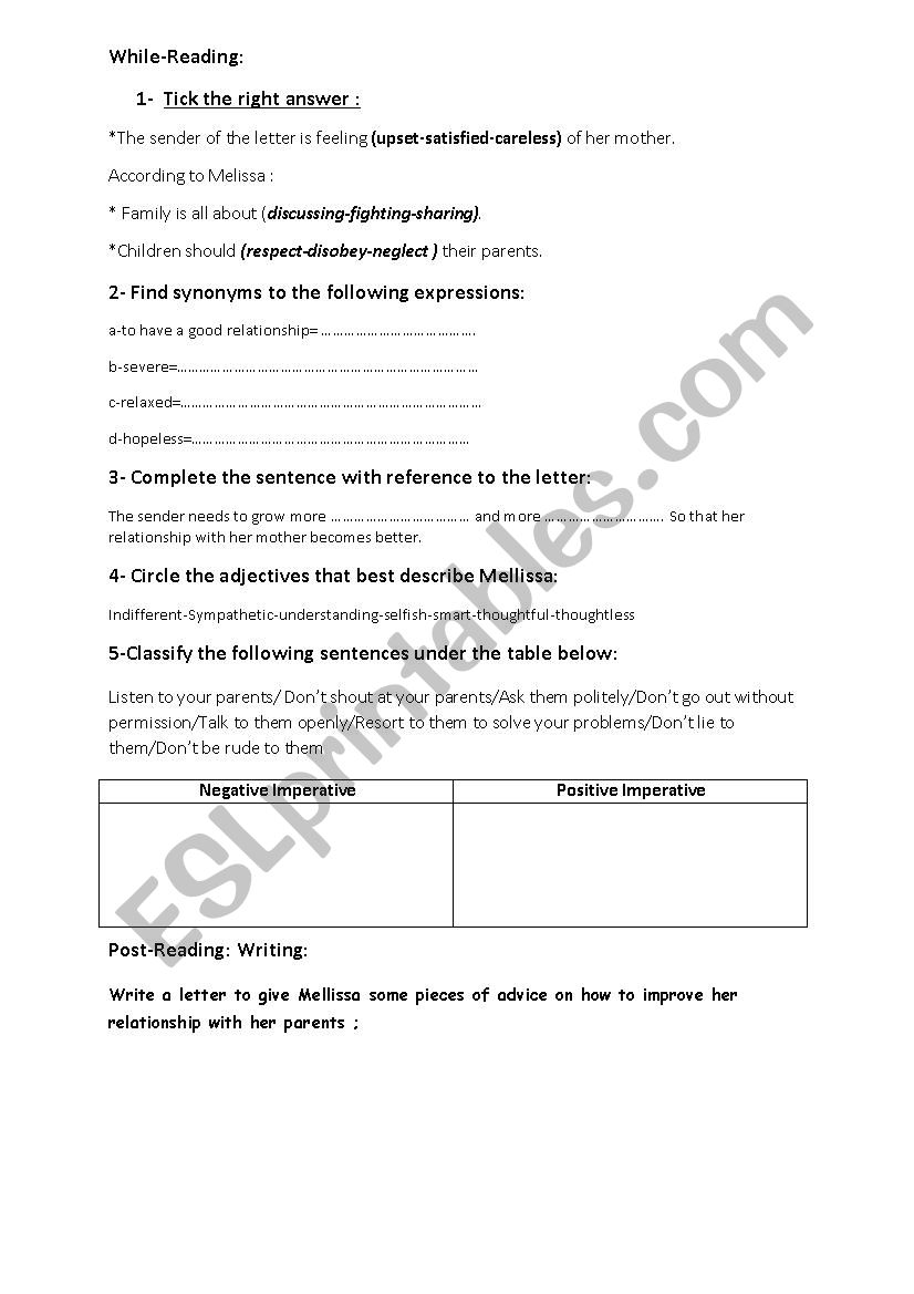 FAMILY worksheet