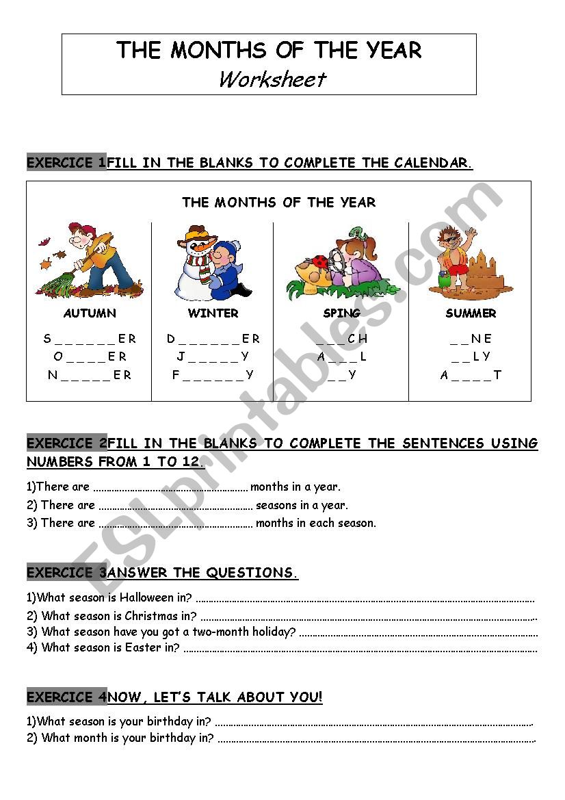 The months of the year worksheet