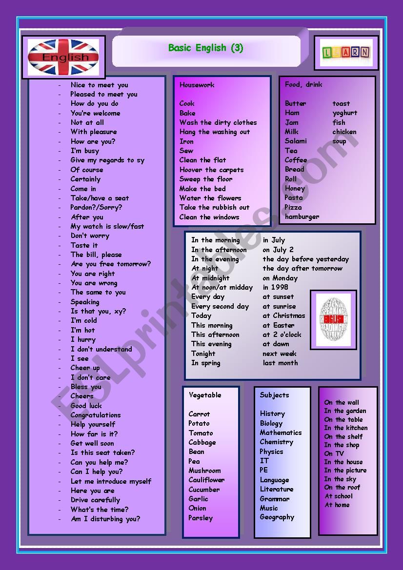 Basic English 3 worksheet