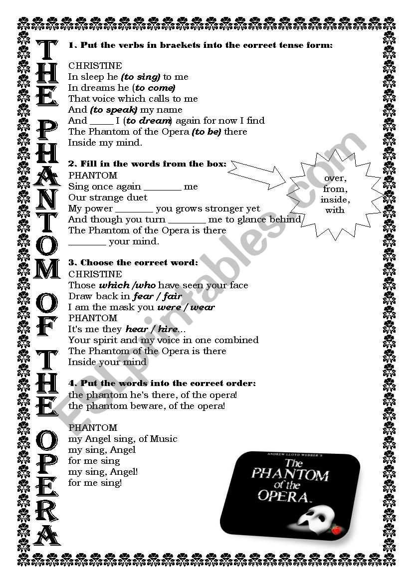 THe Phantom of the Opera worksheet