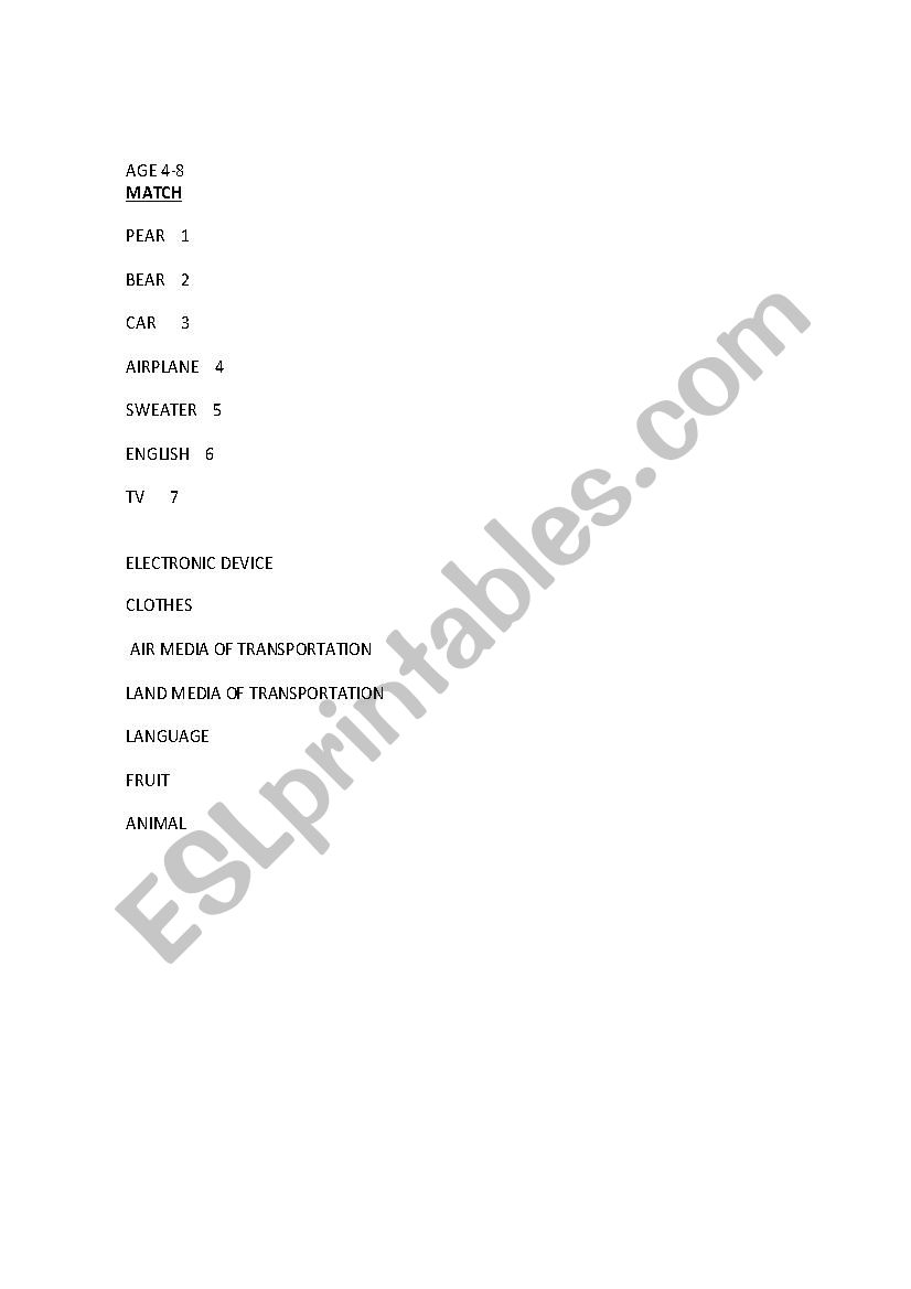 MATCH worksheet