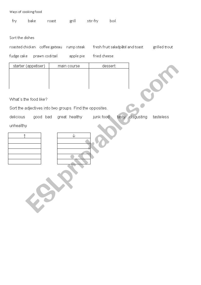 Ways of cooking worksheet
