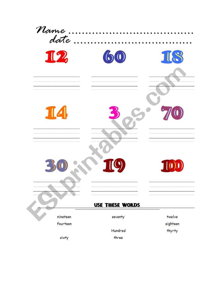 numbers worksheet worksheet