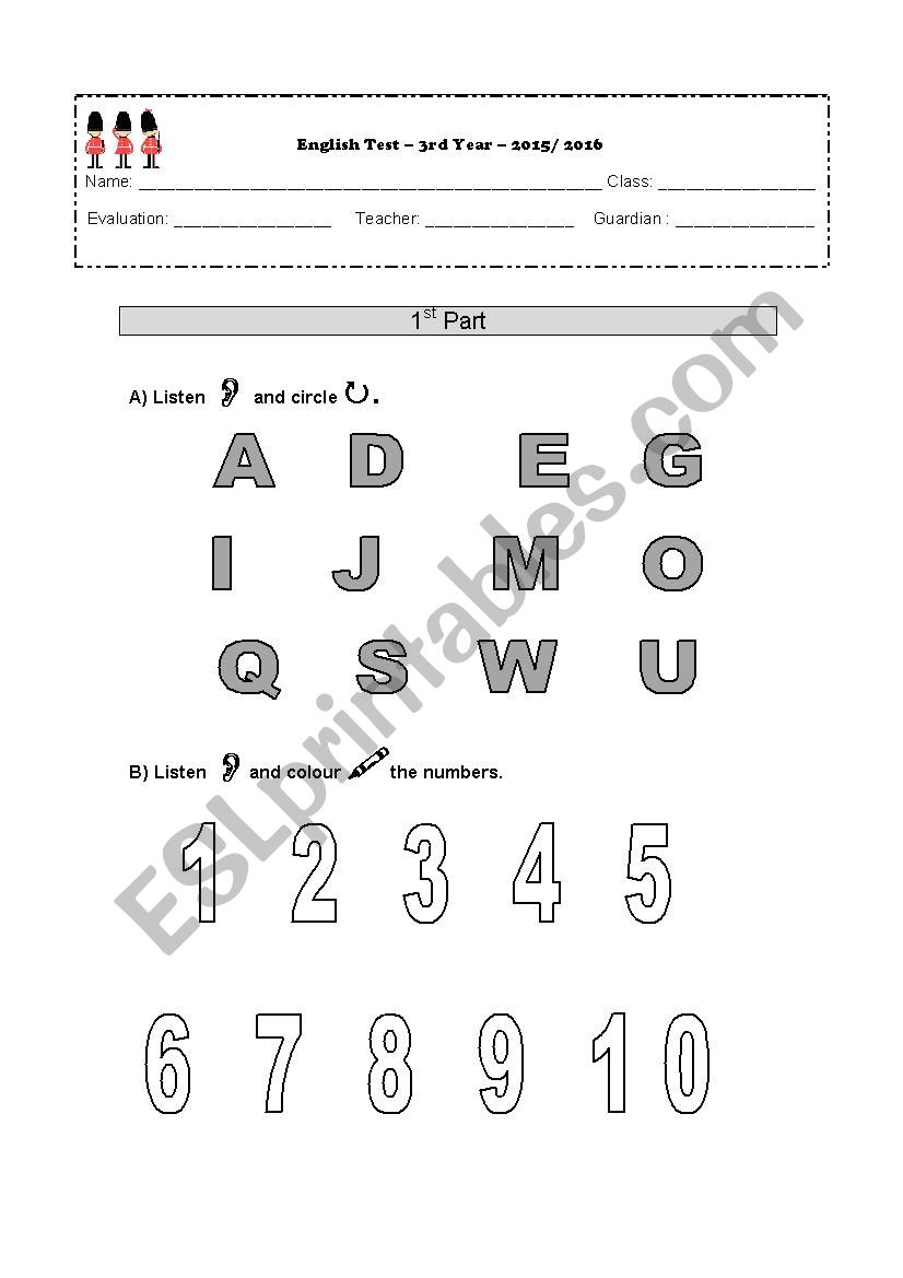 English Test - 3rd Year worksheet