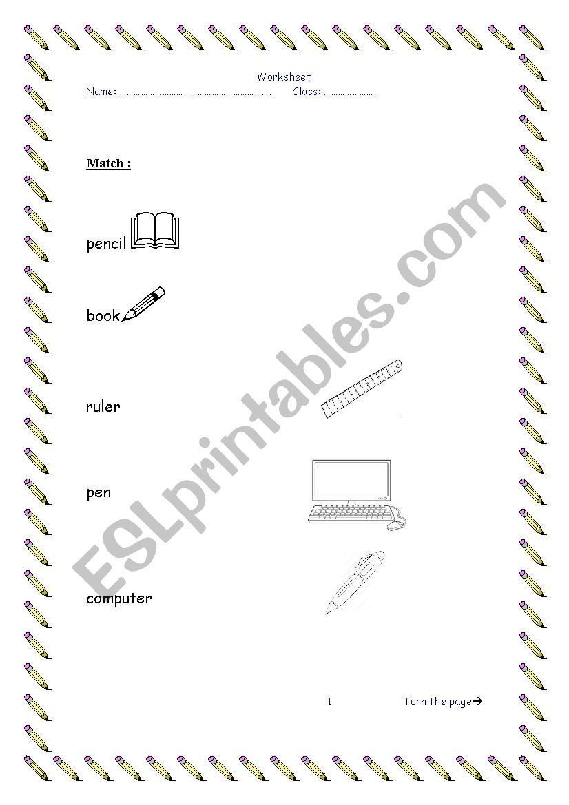 classroom items worksheet