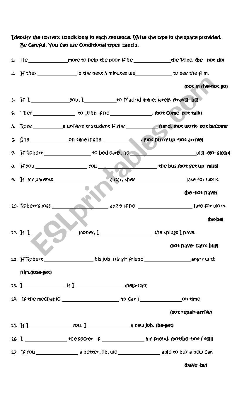 Conditional exercises worksheet