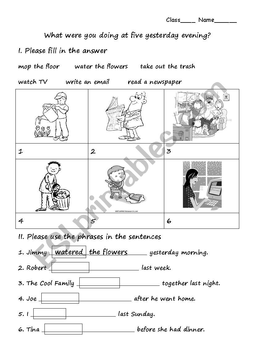 Past continuous worksheet, the housework content
