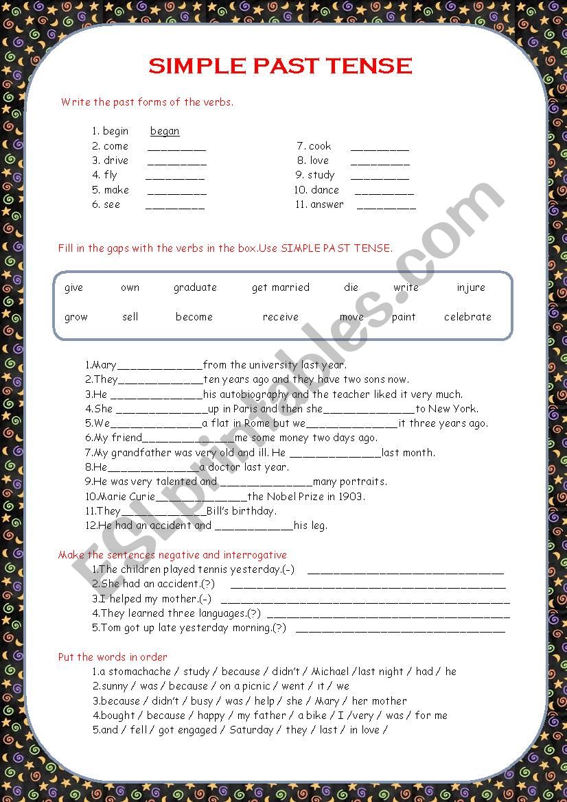 SIMPLE PAST TENSE worksheet