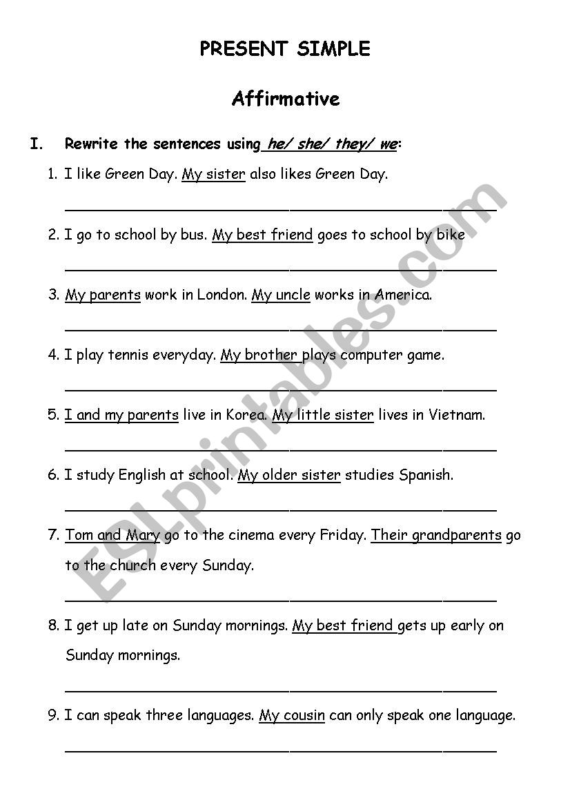 Simple Present - Affirmative worksheet