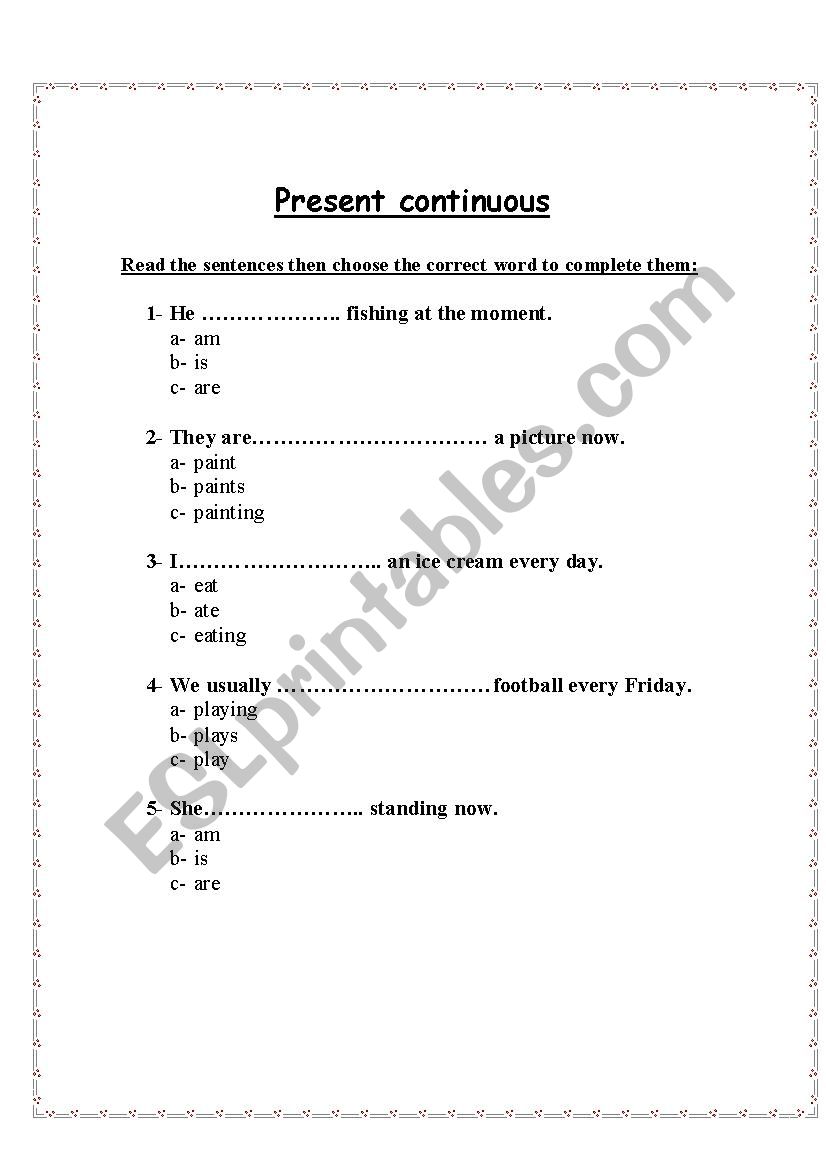 Present continuous worksheet