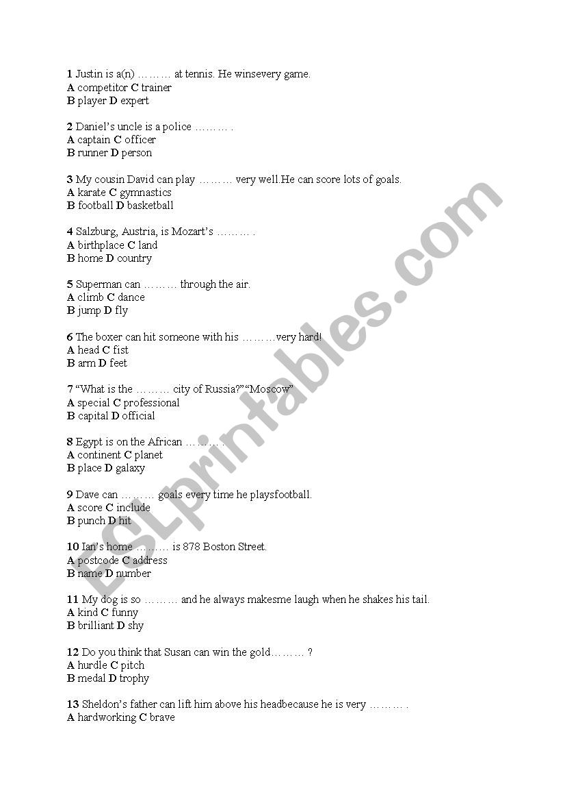 vocabulary exercises worksheet