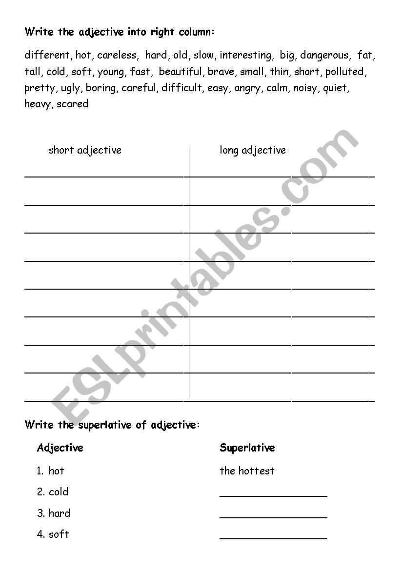 Superlative Form worksheet