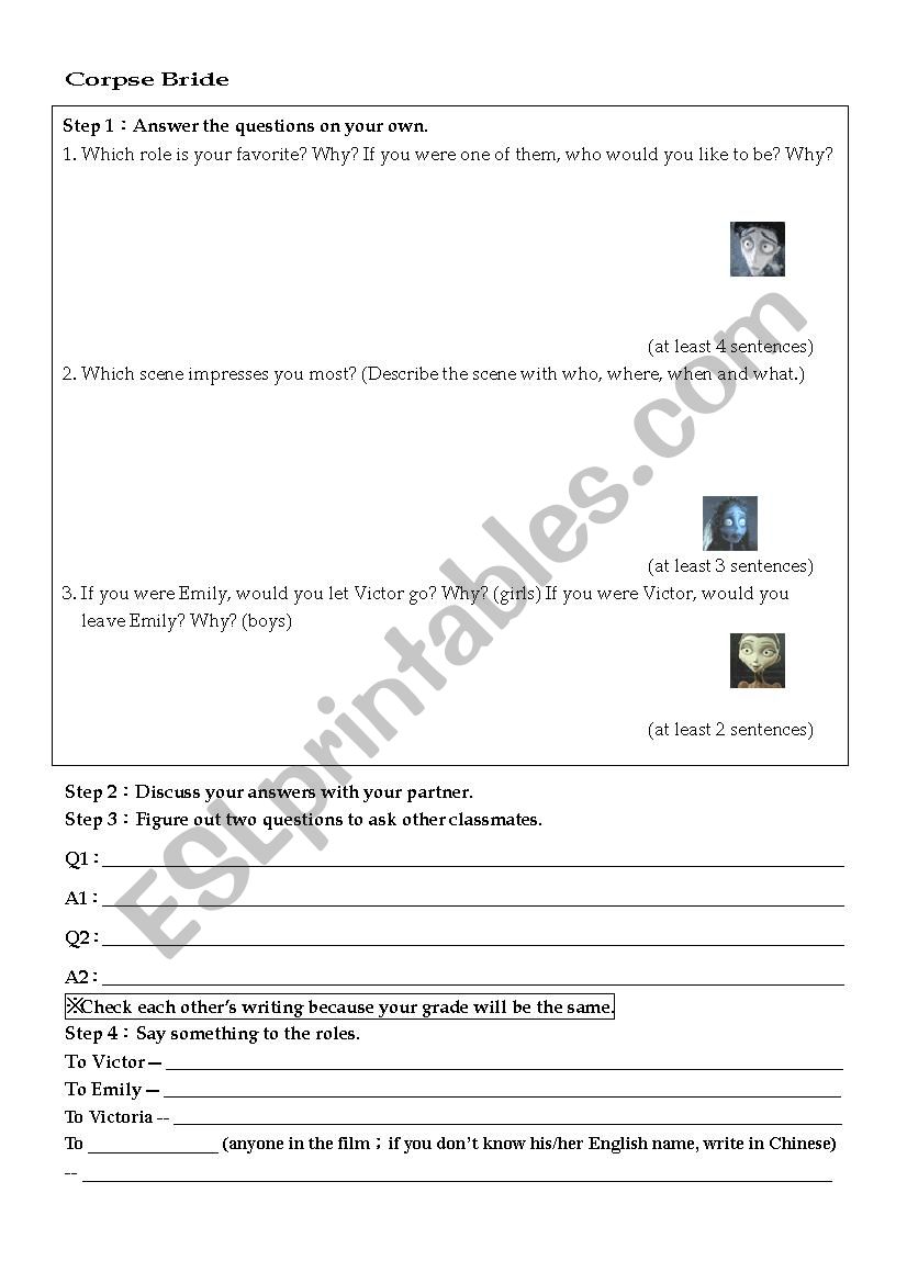 Corpse Bride  worksheet