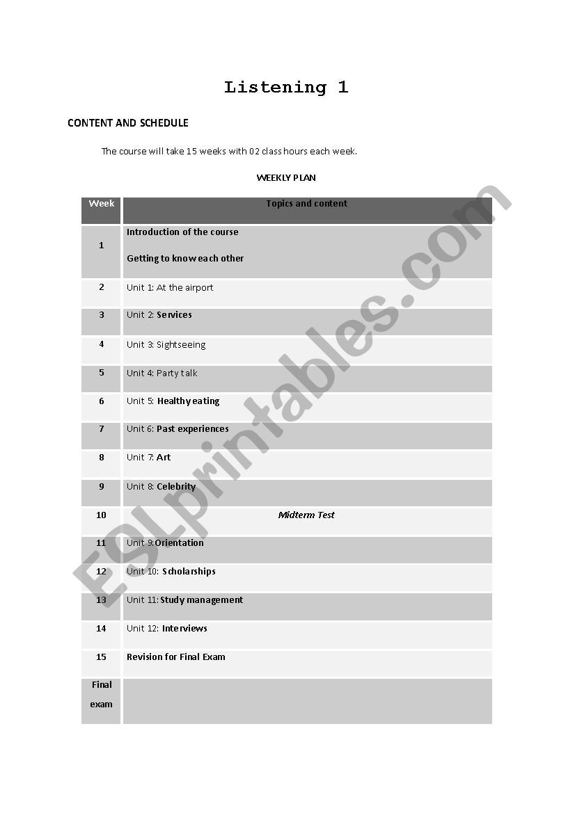 listening form worksheet