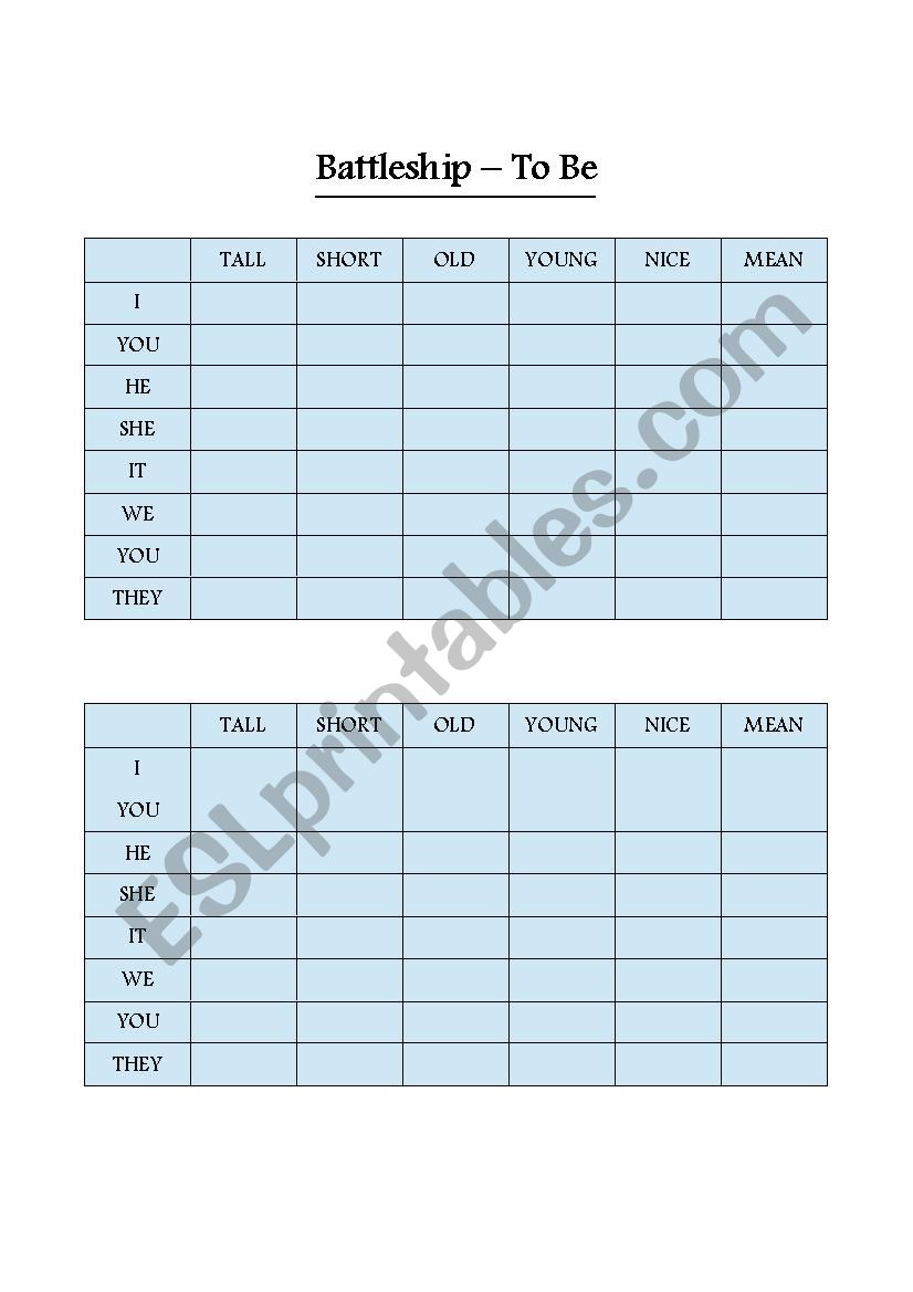 Battleship - To Be worksheet