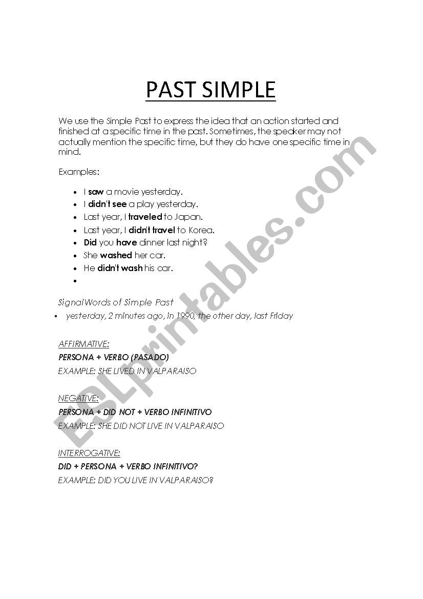 Past Simple worksheet