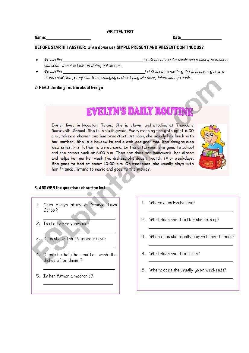 TEST: SIMPLE PRESENT VS PRESENT CONTINUOUS