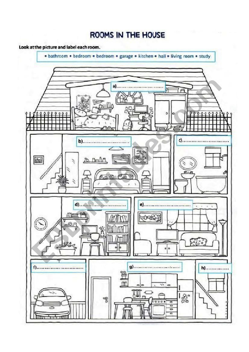 rooms in a house worksheet