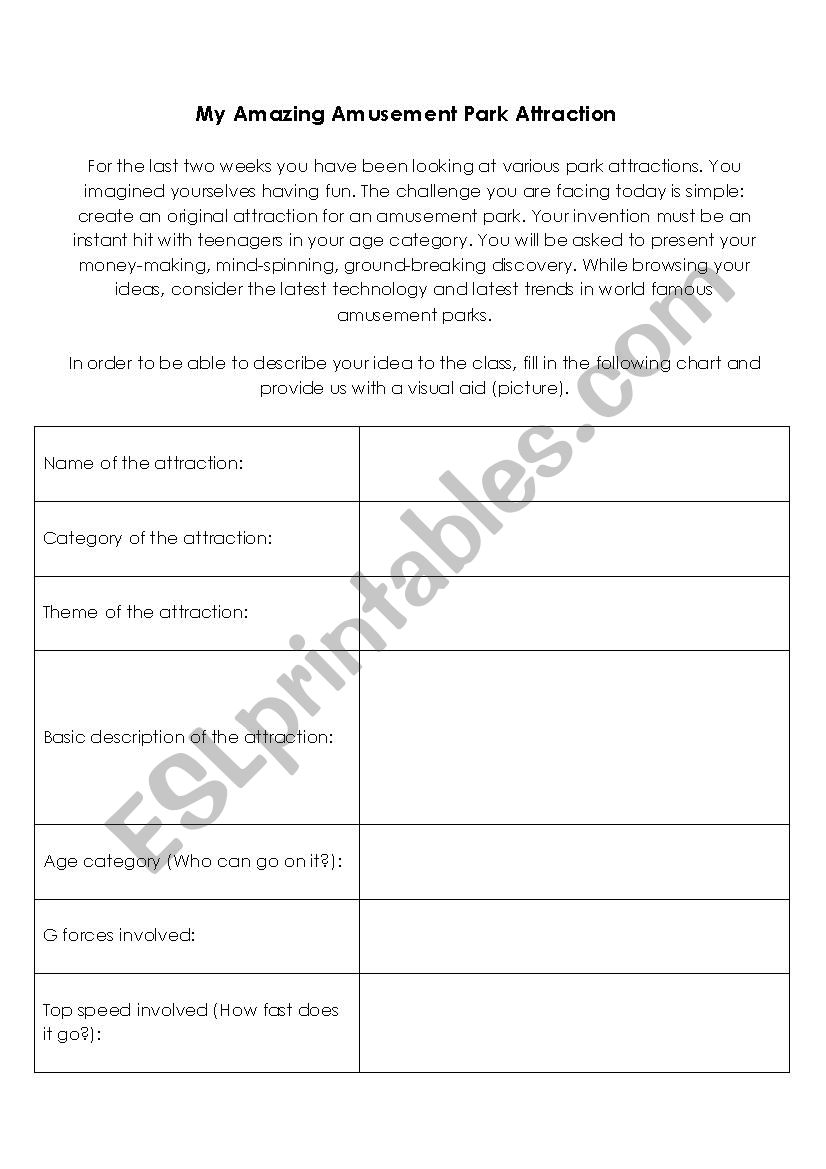 Amusement park ride worksheet