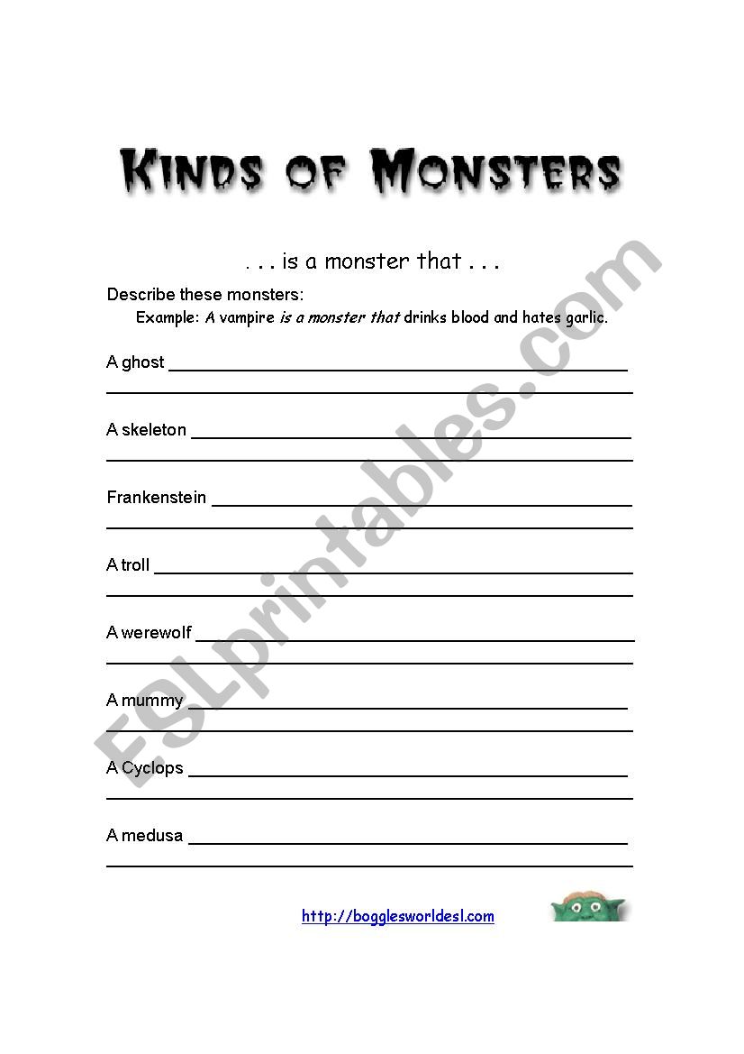 Monsters worksheet