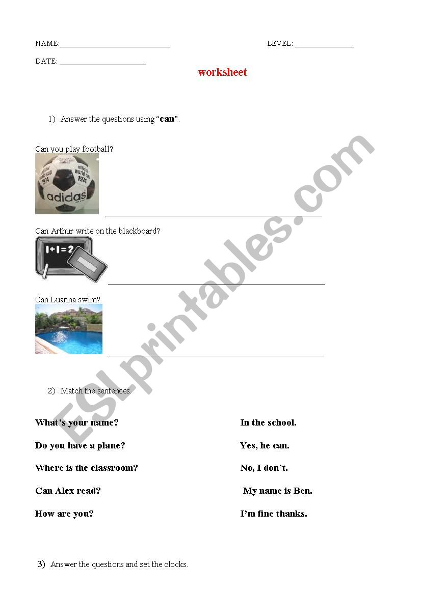 Can and Time worksheet