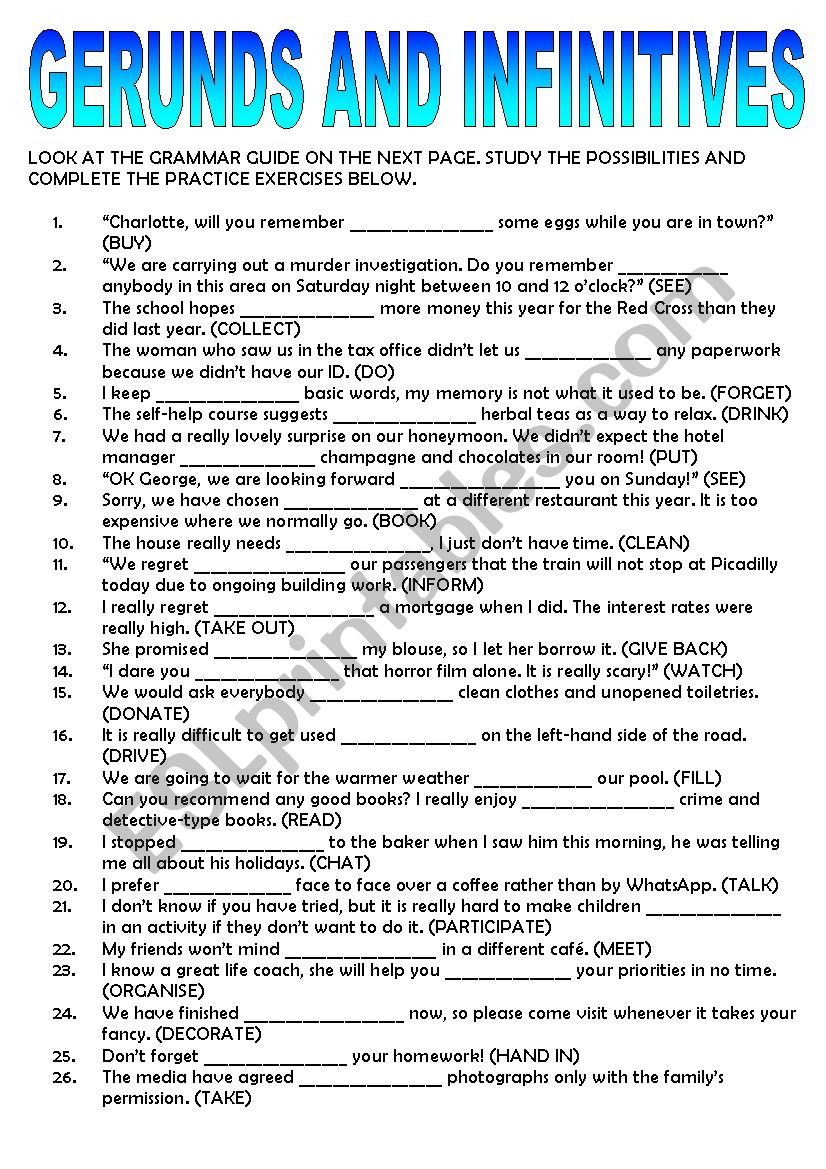 Gerunds and Infinitives worksheet