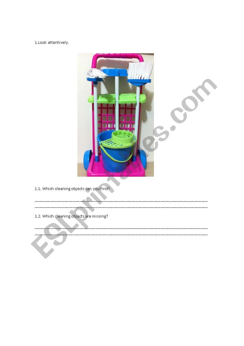 Cleaning supplies/tools worksheet