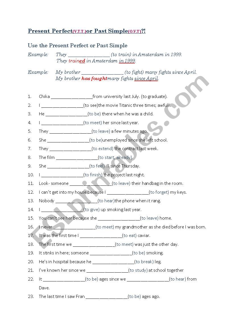 Worksheet past simple or present perfect