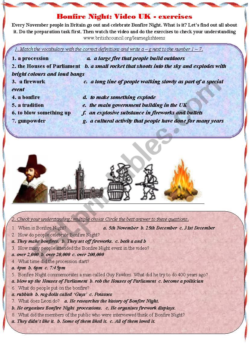 Bonfire Night: UK - exercises worksheet