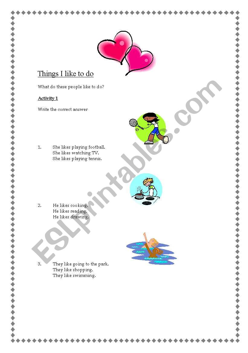 Things I like to do. worksheet