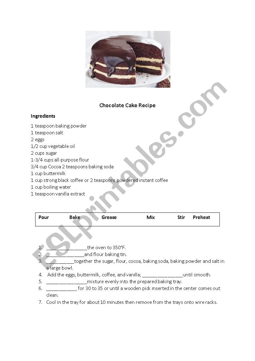 Cupcake Recipe worksheet worksheet