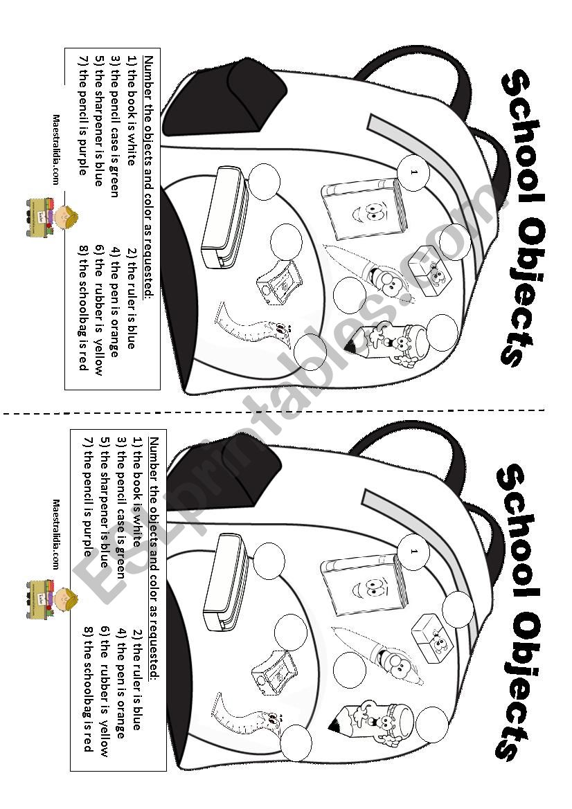 school objects worksheet