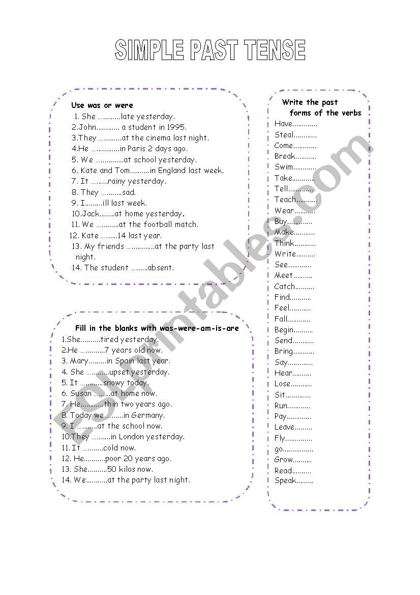 SIMPLE PAST TENSE worksheet