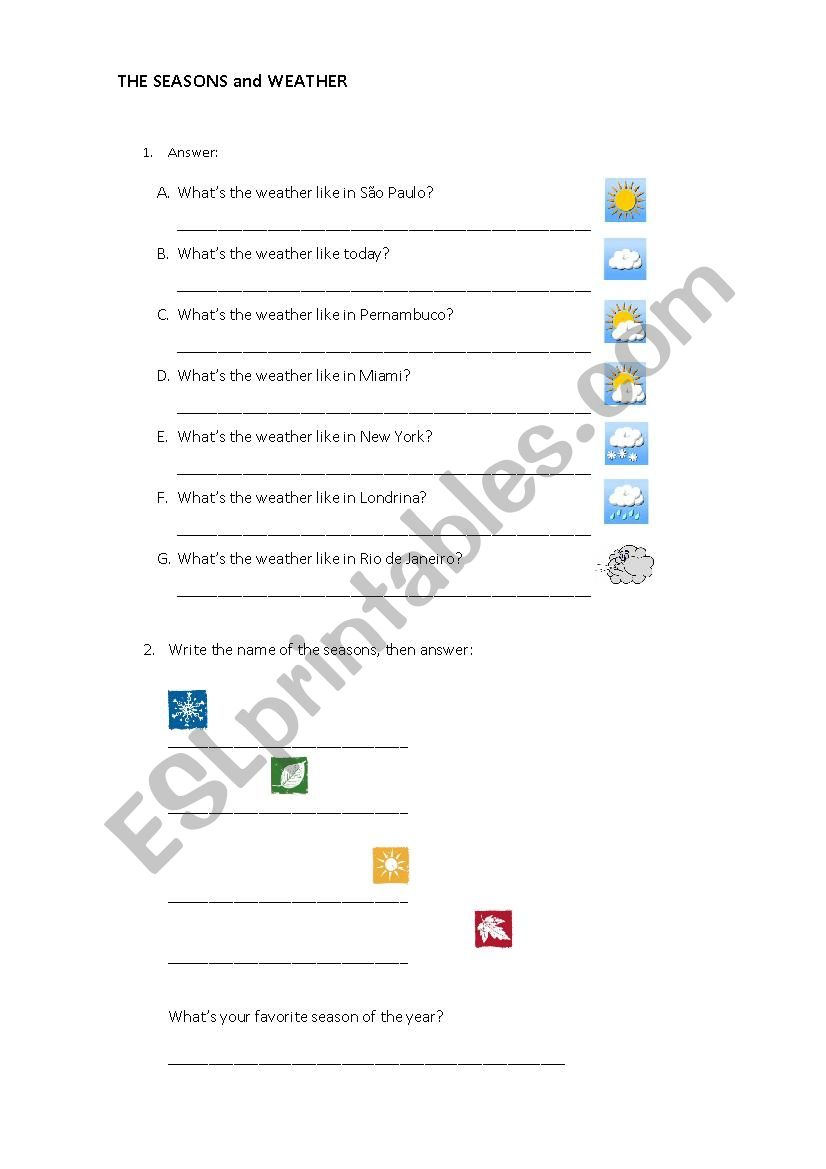 Seasons and weather worksheet