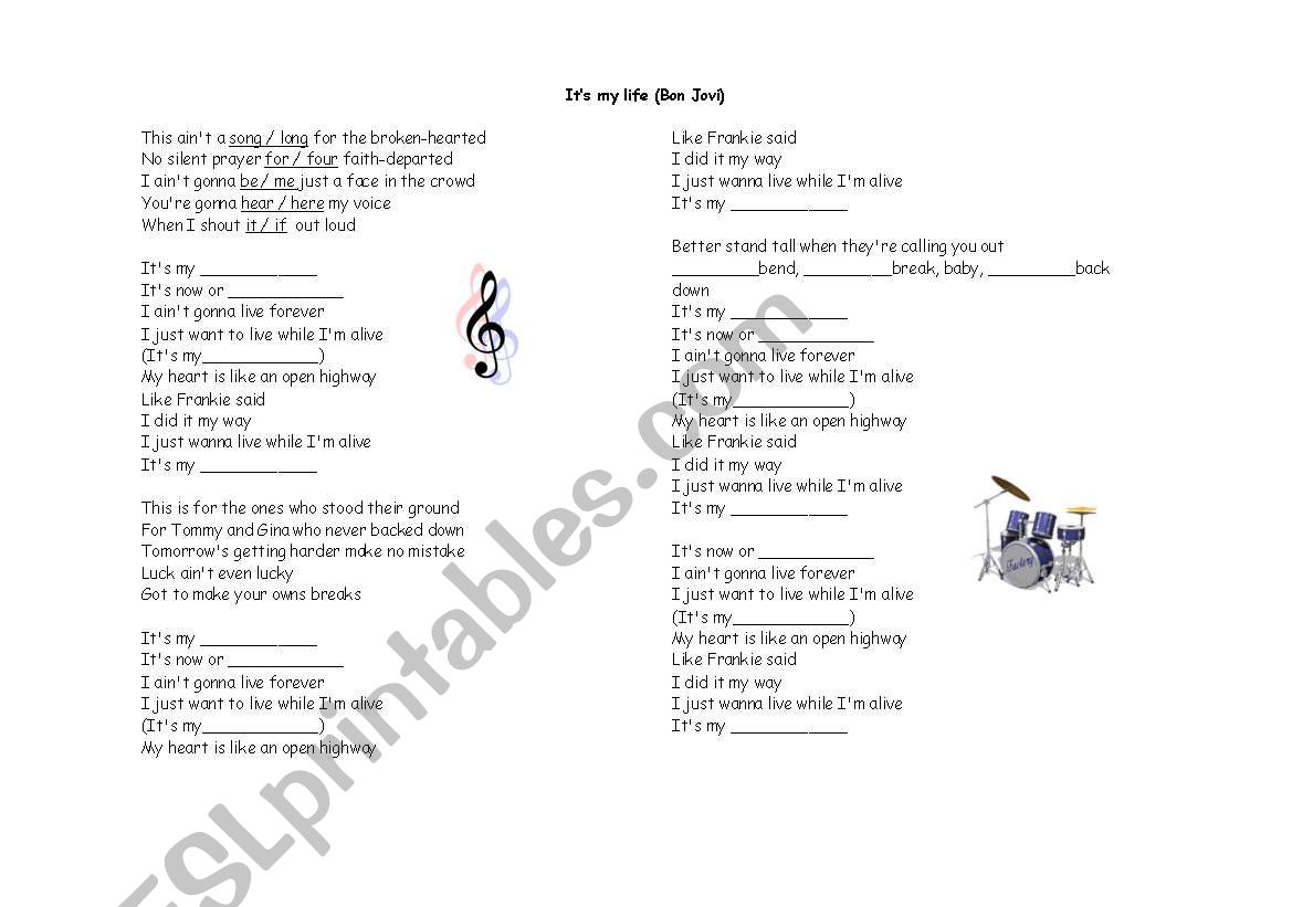 Bon Jovi Song - ItÂ´s my life worksheet
