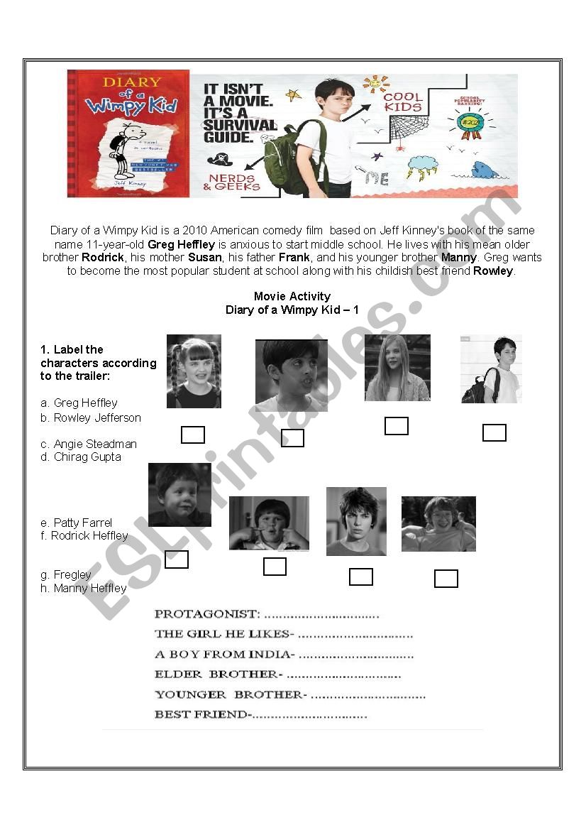 wimpy kid movie worksheet worksheet