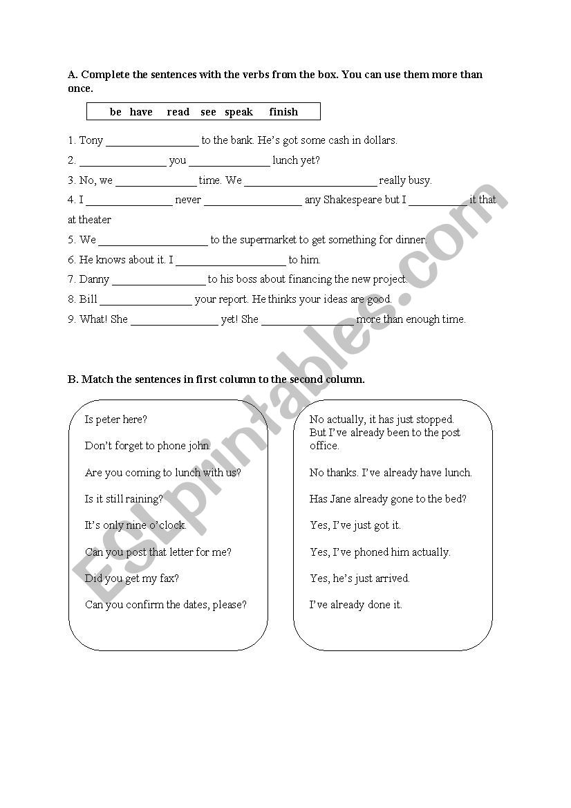 present perfect worksheet