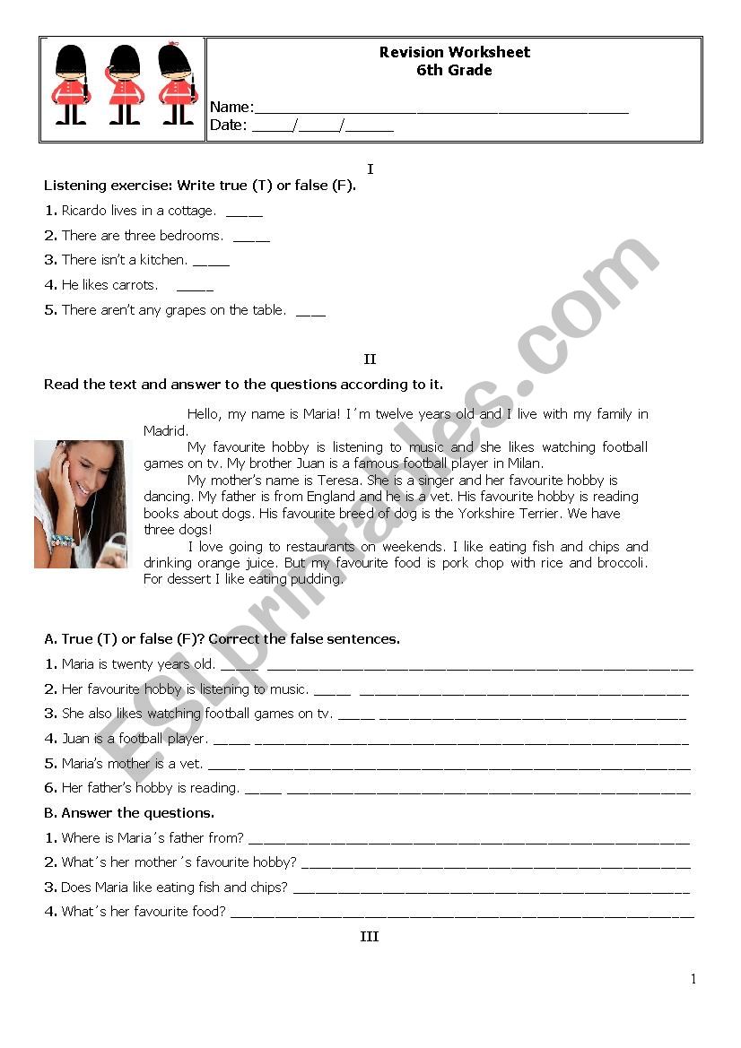 6th Grade worksheet