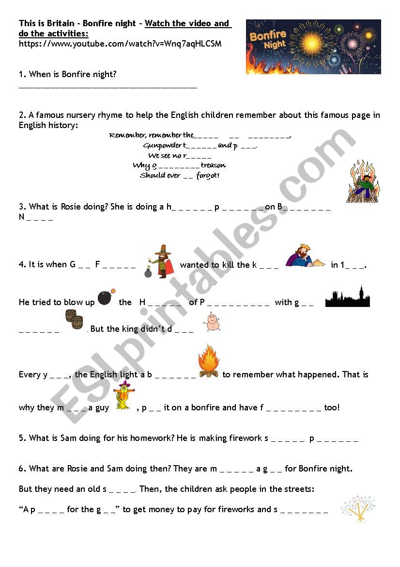 Bonfire Night oral comprehension