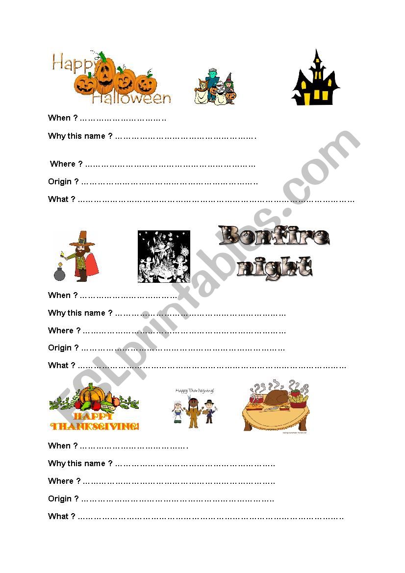 3 FESTIVALS worksheet