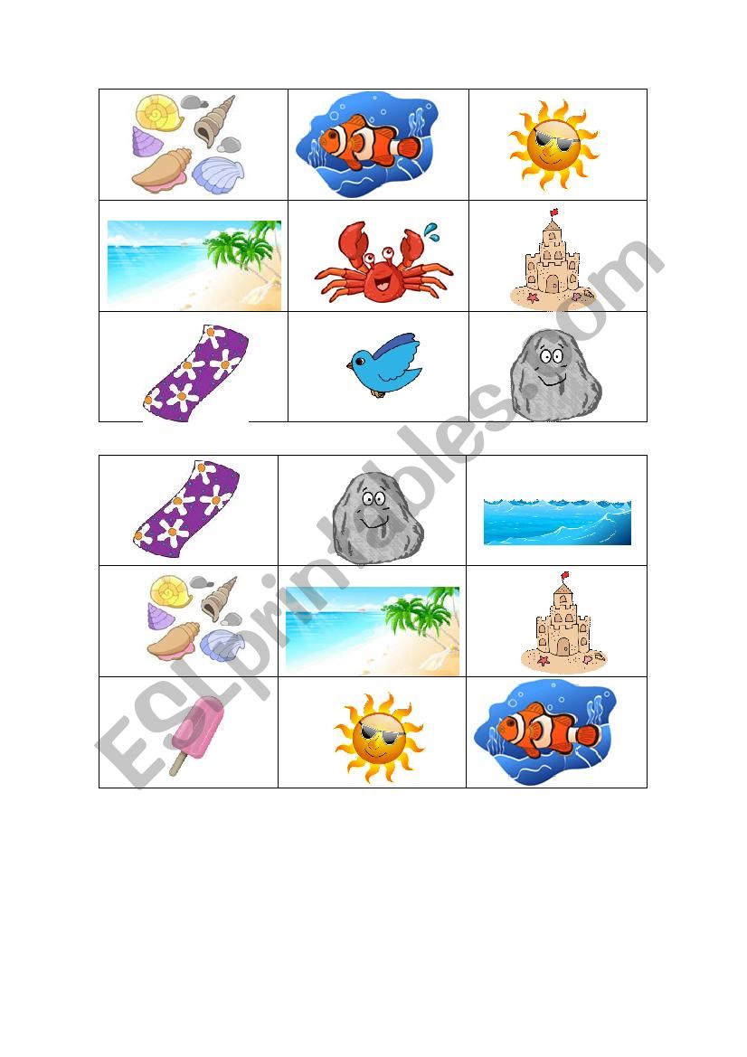 Bingo at the beach worksheet