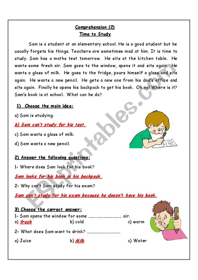 Comprehension worksheet