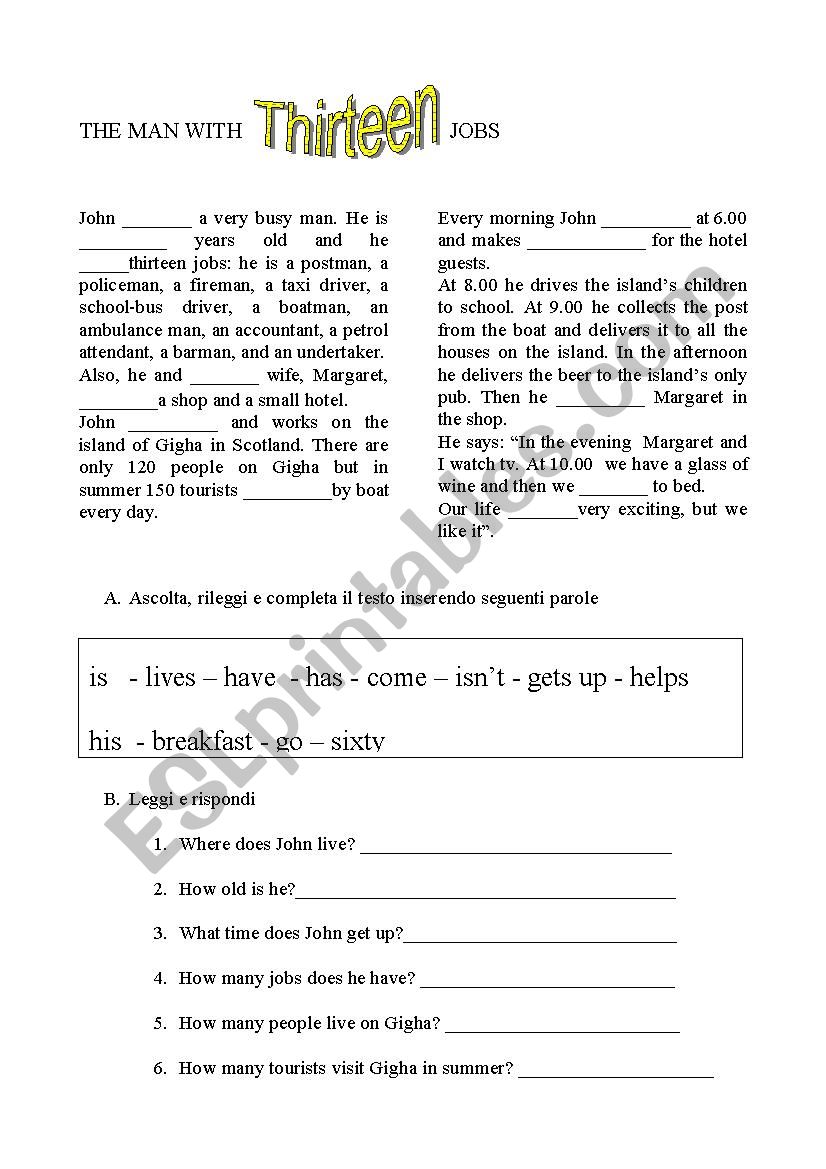 a multi-tasking man worksheet