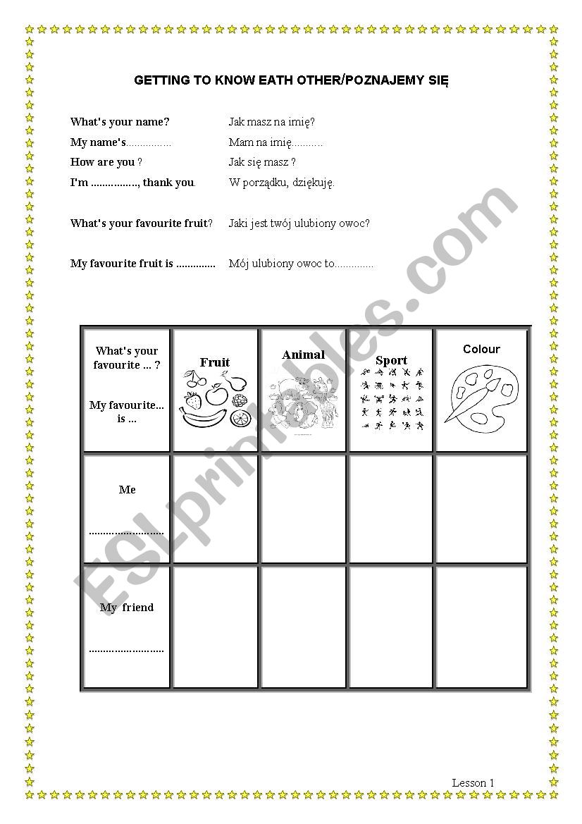 getting to know each other worksheet