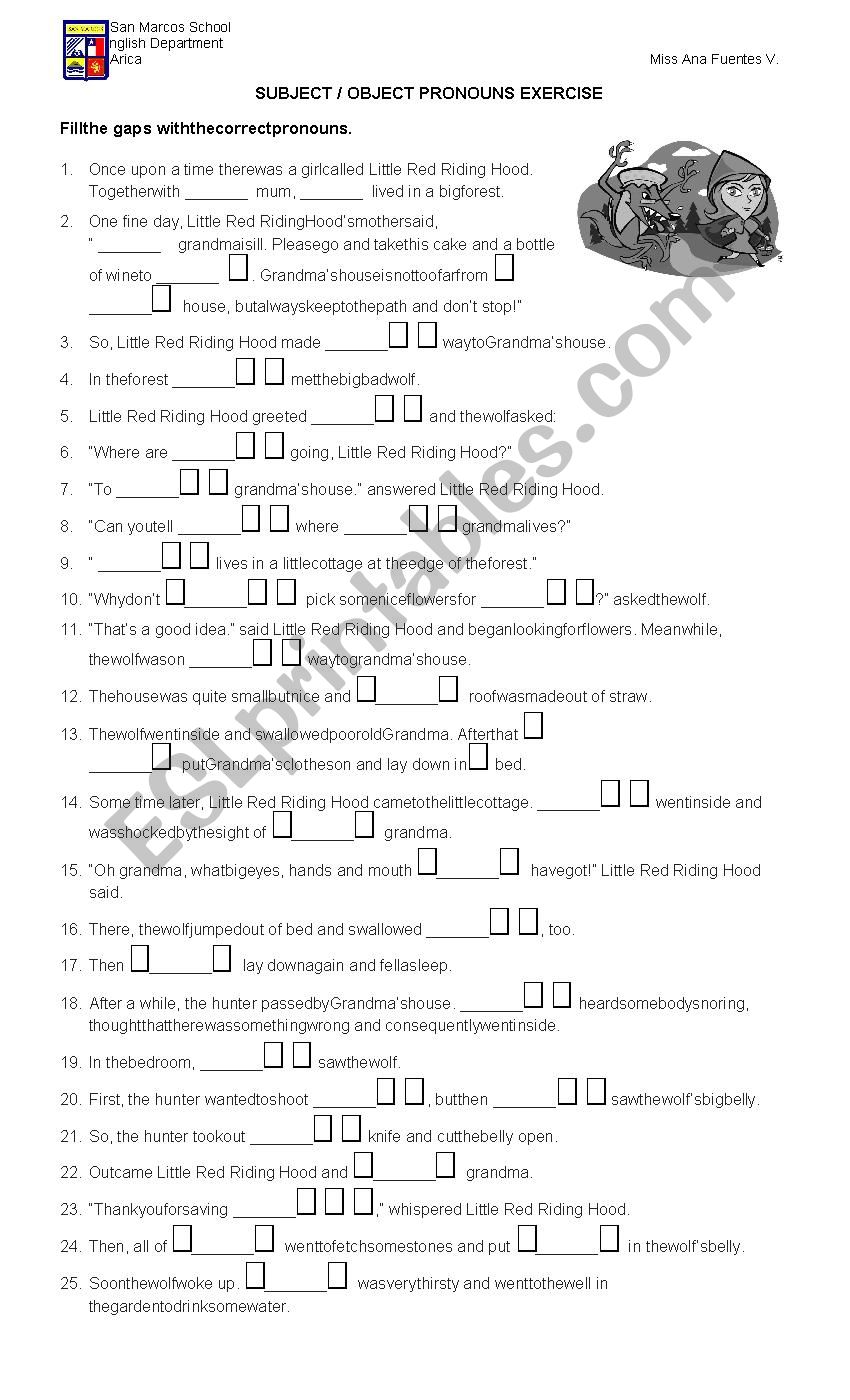 Red little riding hood worksheet