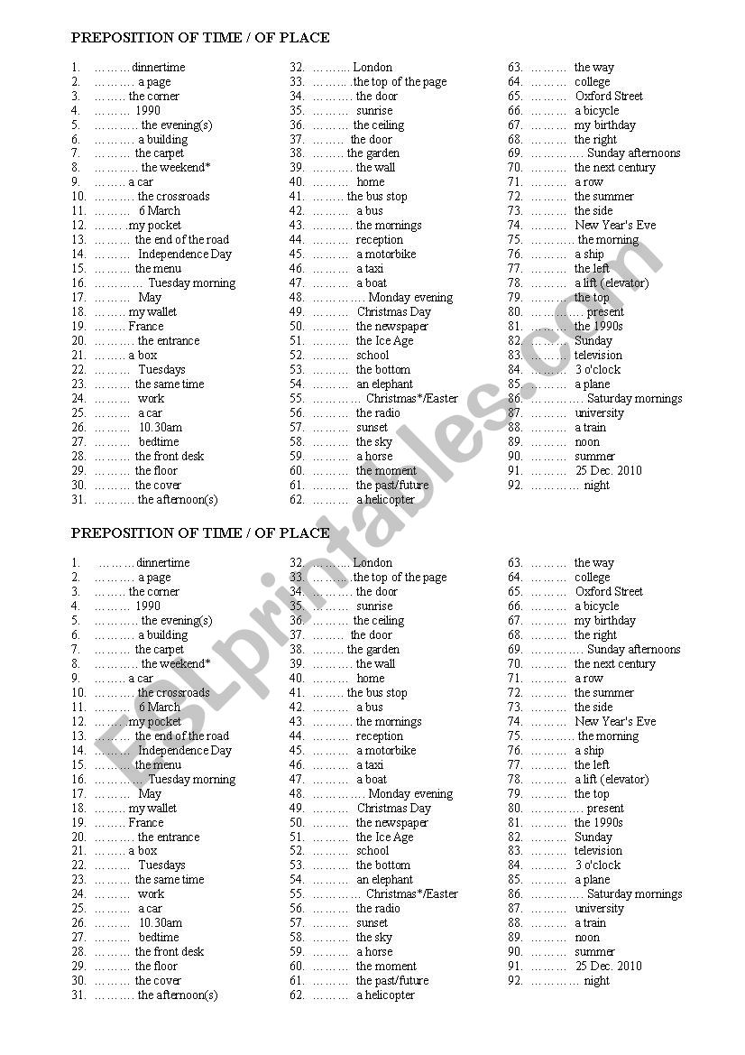 A test on preposition of time _ full