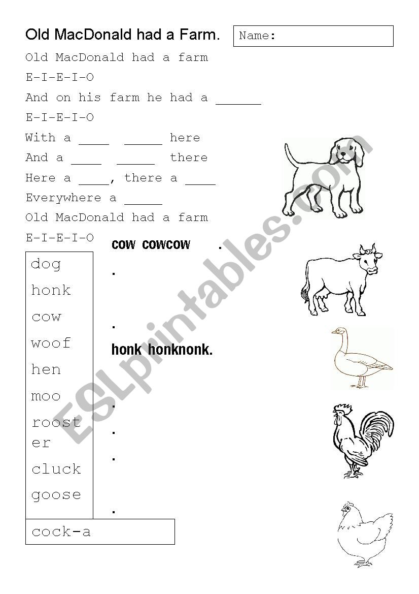Farm animals and sounds worksheet