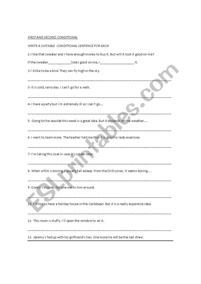FIRST AND SECOND CONDITIONAL worksheet