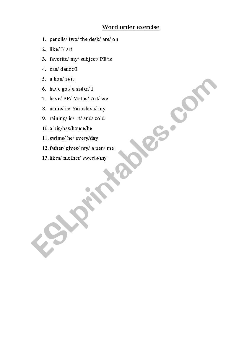 Word order  worksheet